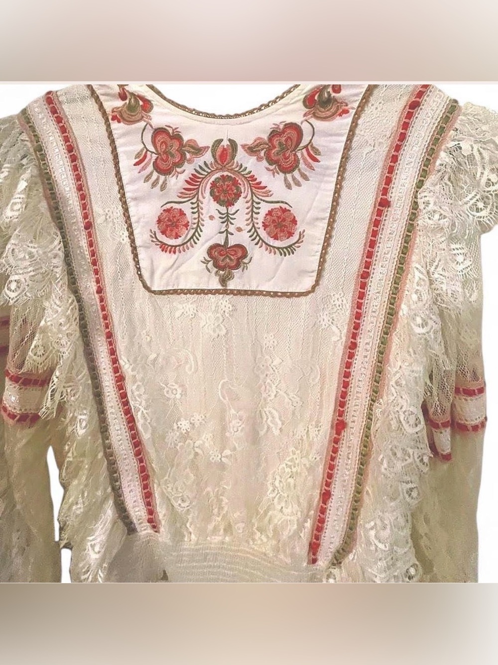 Anthropologie Bl^nk London Kiyana Lace Embroidered Blouse - Ivory Coral - Medium - Picture 5 of 8